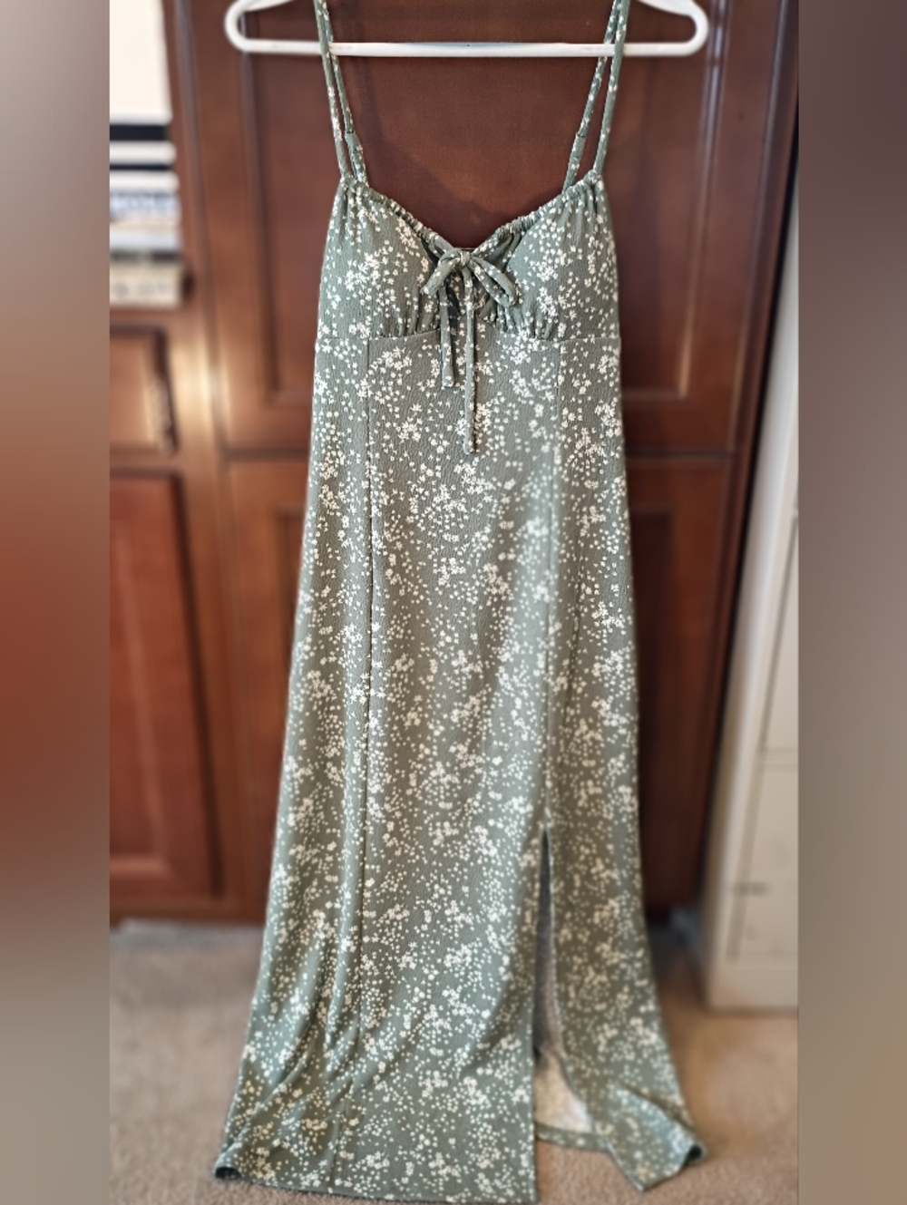 No Boundaries Sage Floral Tie-Front Maxi Skirt